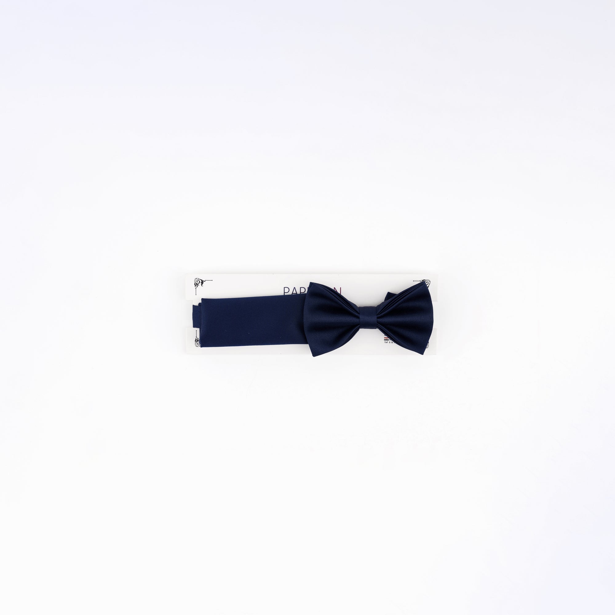 Navy blue bow tie on a white background